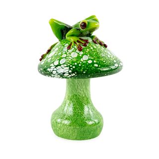 Frog on Mushroom Glass Sculpture by Stuart Abelman