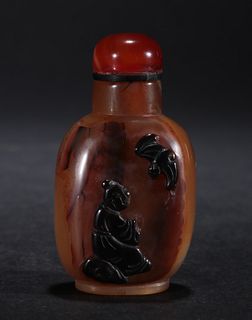 AGATE CARVED STORY PATTERN SNUFF BOTTLE