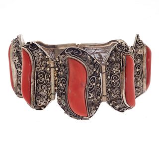 Chinese Export Coral, Silver Bracelet
