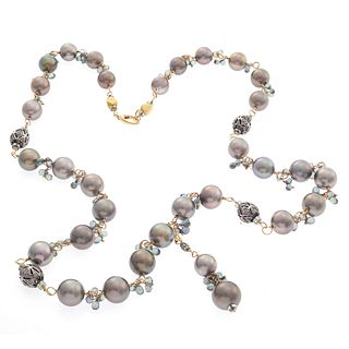 Julie Wong Tahitian Pearl, Sapphire, Diamond, 18k, Silver Necklace