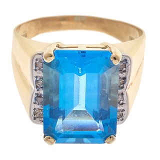 Blue Topaz, Diamond, 14k Yellow Gold Ring