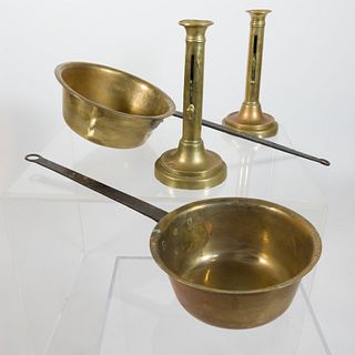 French Brass Saucepans and Candlesticks