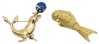 Two 14 Karat Yellow Gold Brooches