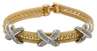 14 Karat Yellow and White Gold Diamond "x" Bracelet