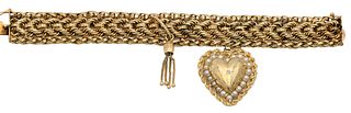 14 Karat Yellow Gold Wide Mesh Link Bracelet with Slide Clasp