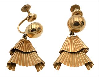 A Pair of 14 Karat Yellow Gold Tiffany & Company Earrings