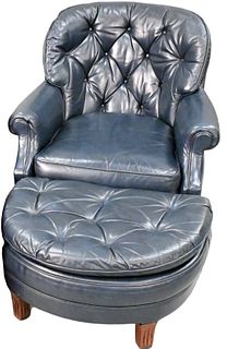 Classic Leather Tufted Leather Easy Chair and Ottoman