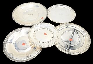 Six Round Sterling Silver Trays