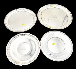 Four Round Sterling Silver Trays