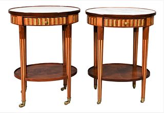 A Pair of Inlaid Marble Top End Tables