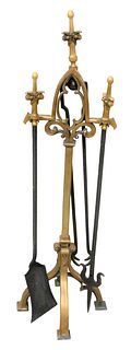 Gothic Style Brass and Iron Fire Tools