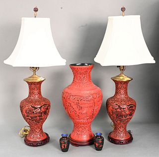 Five Large Cinnabar Vases