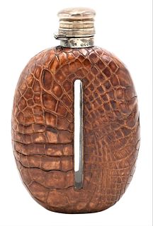 Alligator Covered Silver and Glass Flask