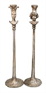 A Pair of Giacometti Style Monumental Candlesticks