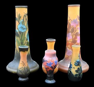 Six Galle Style Cameo Glass Vases
