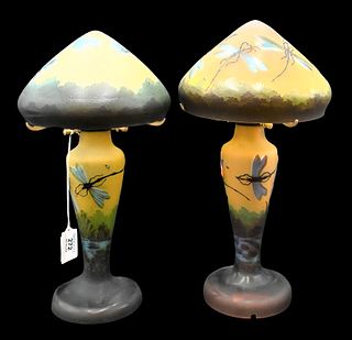 Two Galle Style Cameo Glass Table Lamps