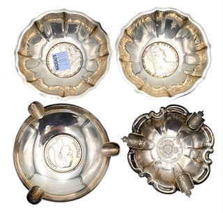 Four Continental Silver Ashtrays