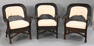  Set of Three Wicker Arm Chairs
