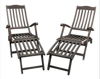 A Pair of Outdoor Teak Steamer/Lounge Chairs