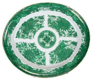 Large Chinese Export Porcelain Green Fitzhugh Platter 