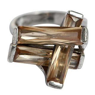 Sterling Silver and Citrine Ladies Modernist Ring