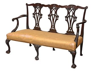 Chippendale Carved Mahogany Triple Chair Back Settee
