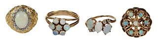 Four Ladies Yellow Gold Opal Rings