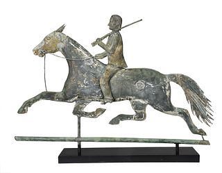 Unusual Folk Art Zinc and Copper Hunter on Horseback Weathervane