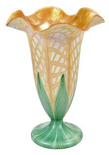 Quezal Pulled Feather Art Glass Vase
