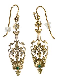 Antique 14kt. Diamond and Emerald Earrings