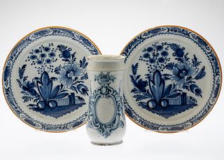 Pair of Dutch Blue and White Chargers & Vase