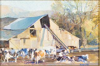 Brian Sweetland (VT, 1952-2013), Barn with Cows, O/B