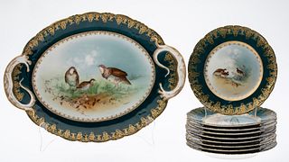 10 Pc Limoges Hand-Painted Porcelain Game Bird Set
