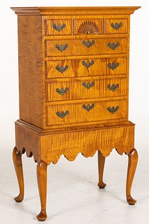 Eldred Wheeler Diminutive Tiger Maple Chest on Stand