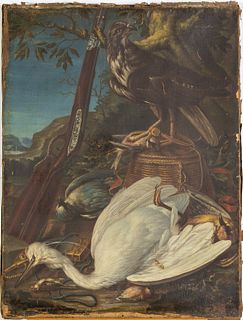 Unsigned, Falcon and Heron, Oil on Canvas, 18th C