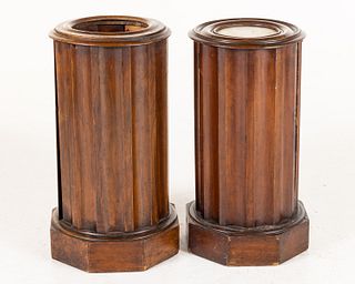 2 Continental Walnut Columnar Side Cabinets, 19th C