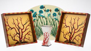 3 Decorative Serving Trays and a Vase