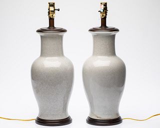 Pair of Large White Vases Mounted as Lamps