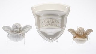 3 White Ceramic Holy Water Fonts