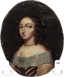 Queen Henrietta Maria Portrait Miniature,Oil, 19th C