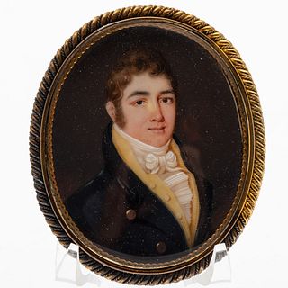 English School, Young Man Portrait Miniature, 19th C
