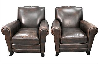 A Pair of Bernhardt Leather Upholstered Easy Chairs