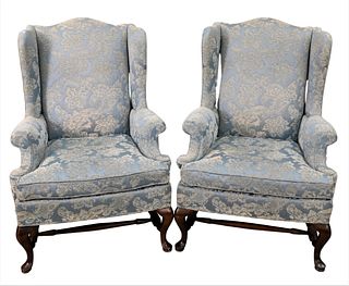 A Pair of Hickory Queen Anne Style Wing Chairs