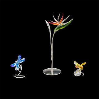3pc Swarovski Crystal Figure, Tropical Flower and Insects