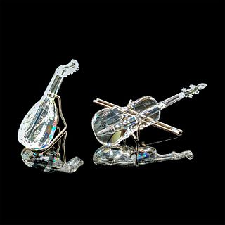 2pc Swarovski Crystal Figurines, Lute & Violin with Stands