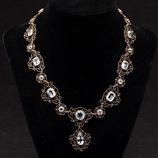 Victorian 10K Rose Gold and Aquamarine Necklace
