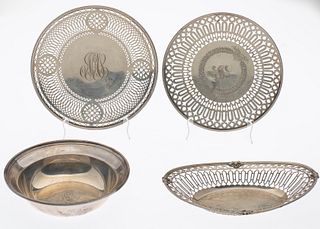 3 Sterling Pierced Serving Plates and a Gorham Bowl