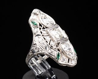Platinum, Emerald, and Diamond Ring, c. 1920
