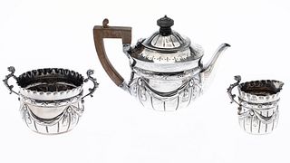 English Sterling Repousse Tea Set, London, 1888