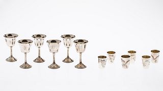 6 Sterling Goblets & 6 Dragon Decorated Shot Glasses
